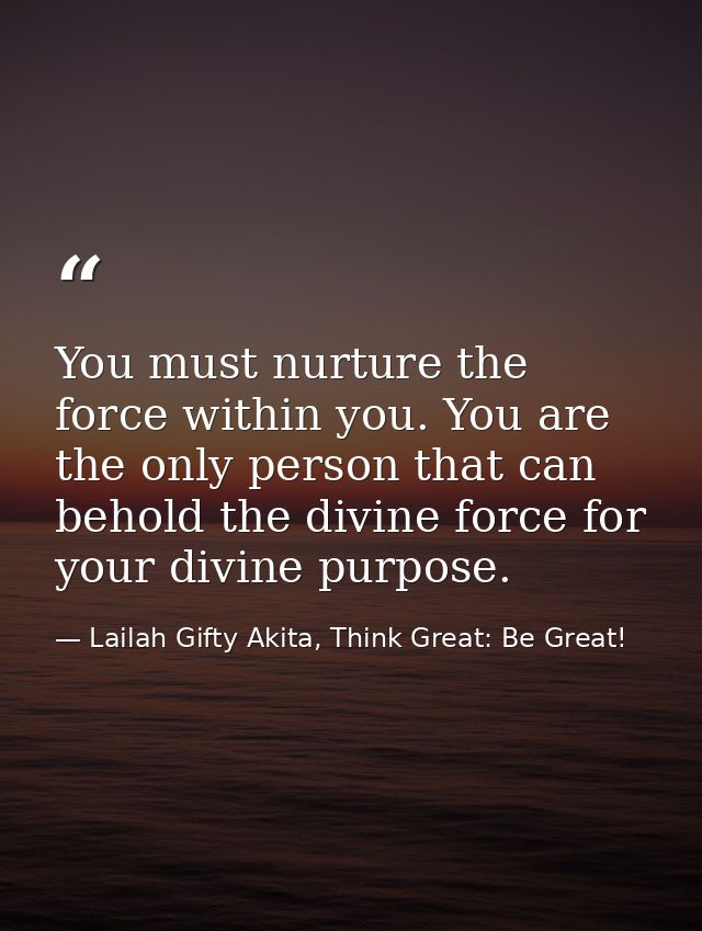 You must nurture the force within you. You are the only person that can behold the divine force for your divine purpose. — Lailah Gifty Akita, Think Great: Be Great!