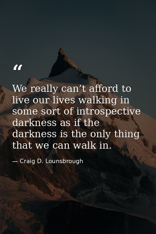 We really can’t afford to live our lives walking in some sort of introspective darkness as if the darkness is the only t — Craig D. Lounsbrough