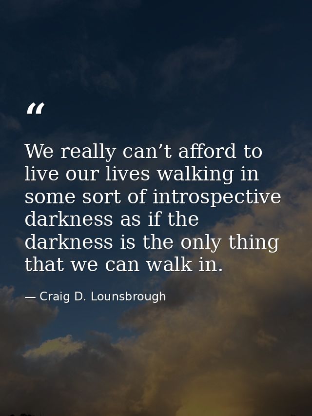 We really can’t afford to live our lives walking in some sort of introspective darkness as if the darkness is the only t — Craig D. Lounsbrough