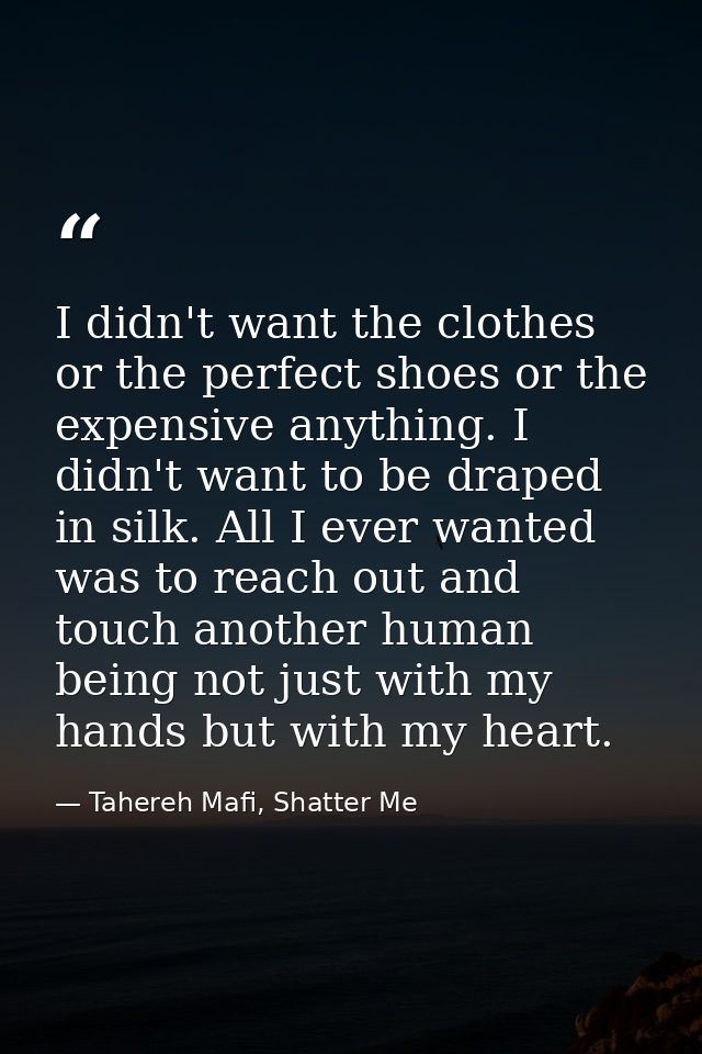 I didn't want the clothes or the perfect shoes or the expensive anything. I didn't want to be draped in silk. All I ever — Tahereh Mafi, Shatter Me