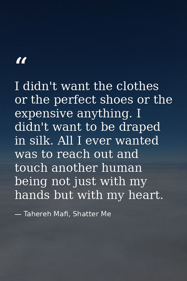 I didn't want the clothes or the perfect shoes or the expensive anything. I didn't want to be draped in silk. All I ever — Tahereh Mafi, Shatter Me