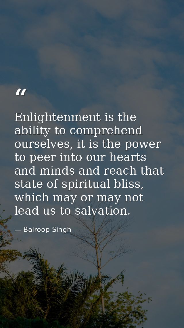 Enlightenment is the ability to comprehend ourselves, it is the power to peer into our hearts and minds and reach that s — Balroop Singh