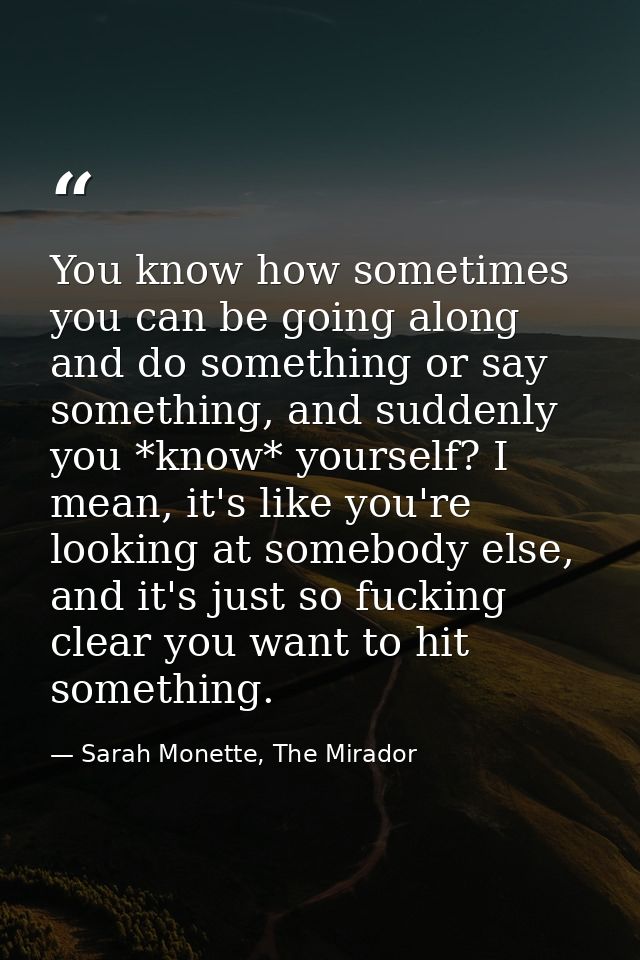 You know how sometimes you can be going along and do something or say something, and suddenly you *know* yourself? I mea — Sarah Monette, The Mirador