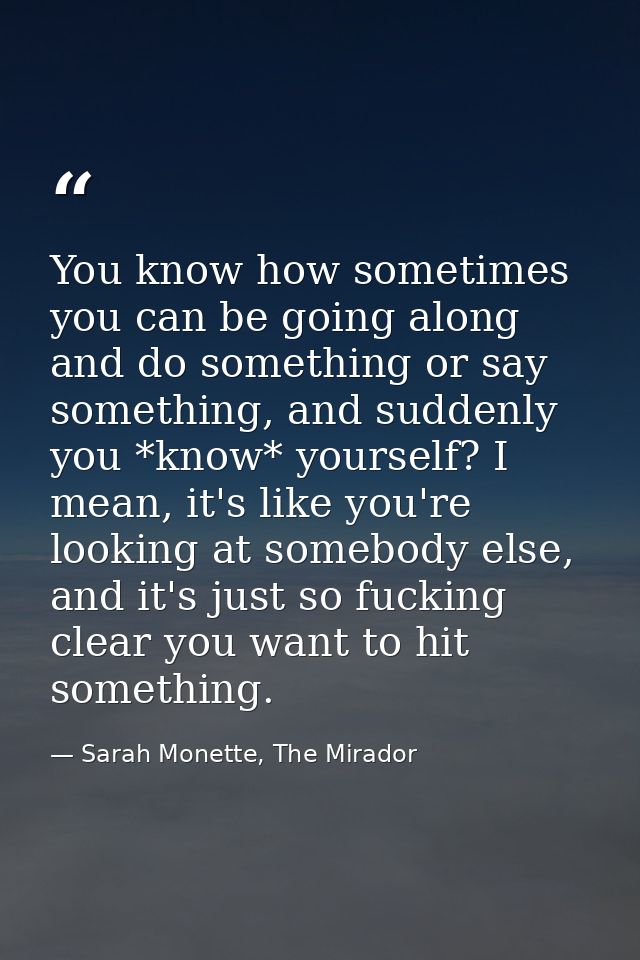 You know how sometimes you can be going along and do something or say something, and suddenly you *know* yourself? I mea — Sarah Monette, The Mirador