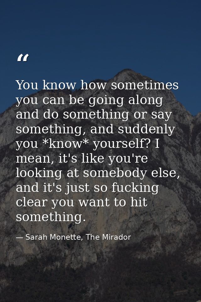 You know how sometimes you can be going along and do something or say something, and suddenly you *know* yourself? I mea — Sarah Monette, The Mirador