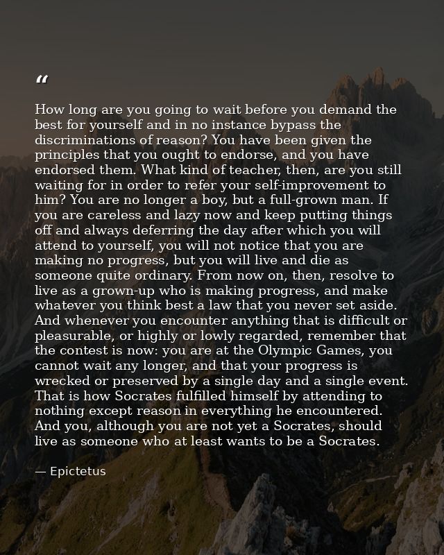 How long are you going to wait before you demand the best for yourself and in no instance bypass the discriminations of  — Epictetus