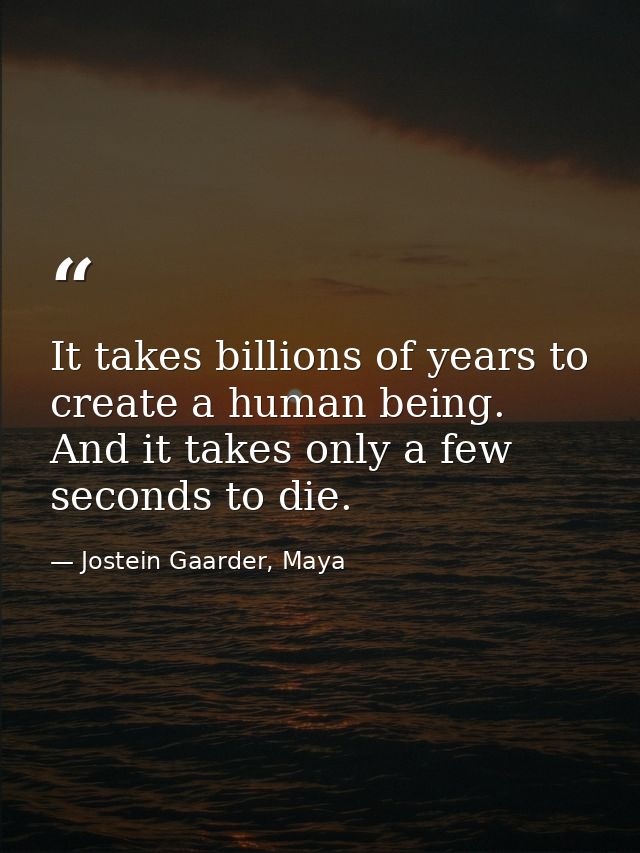 It takes billions of years to create a human being. And it takes only a few seconds to die. — Jostein Gaarder, Maya