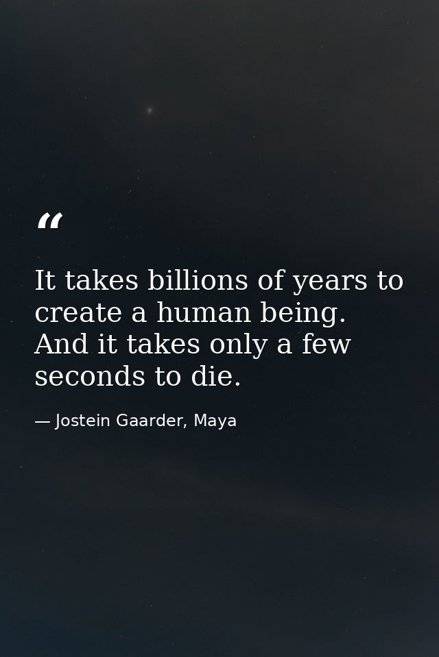 It takes billions of years to create a human being. And it takes only a few seconds to die. — Jostein Gaarder, Maya