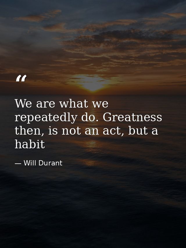 We are what we repeatedly do. Greatness then, is not an act, but a habit — Will Durant
