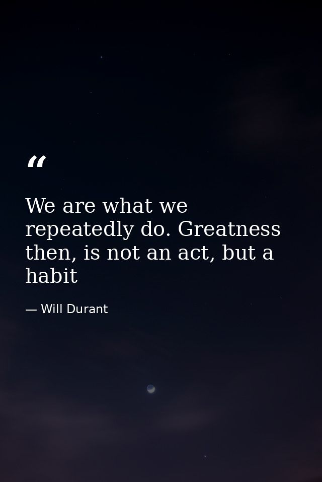 We are what we repeatedly do. Greatness then, is not an act, but a habit — Will Durant
