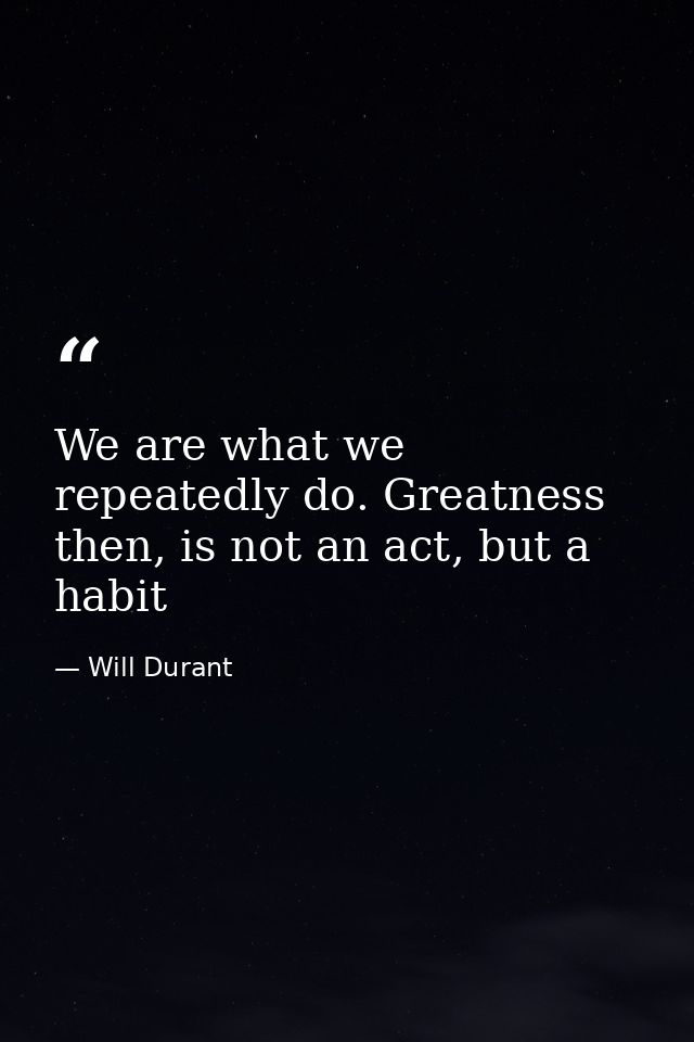 We are what we repeatedly do. Greatness then, is not an act, but a habit — Will Durant