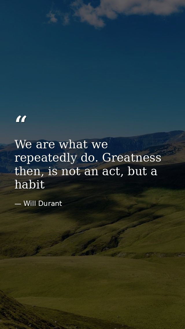We are what we repeatedly do. Greatness then, is not an act, but a habit — Will Durant