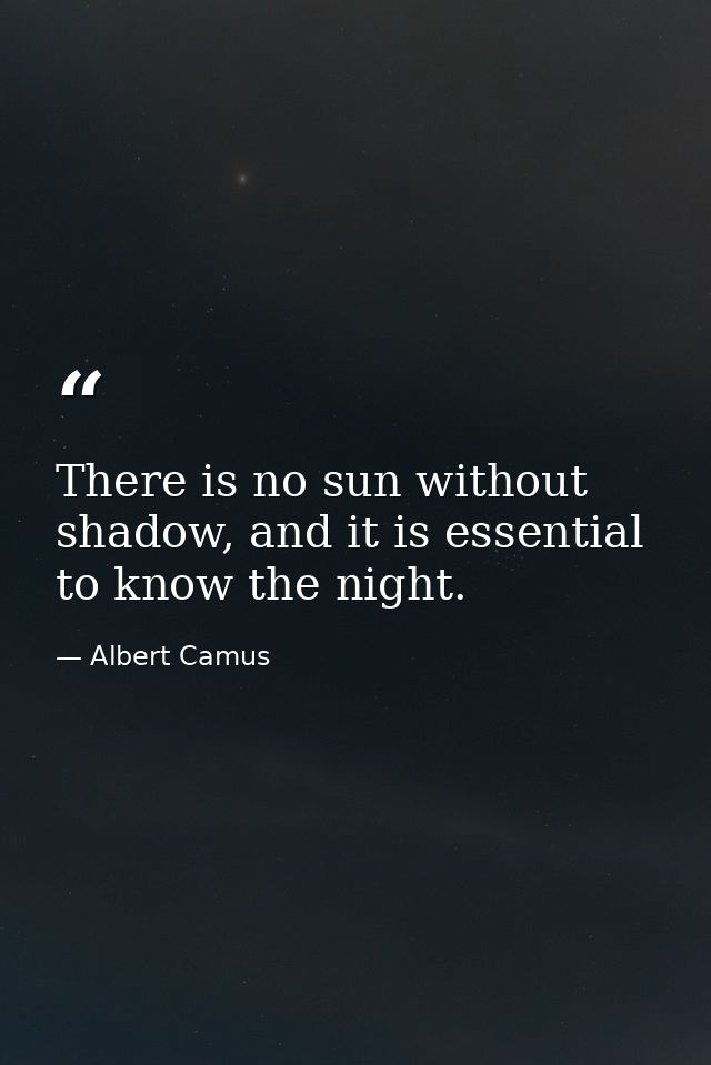 There is no sun without shadow, and it is essential to know the night. — Albert Camus