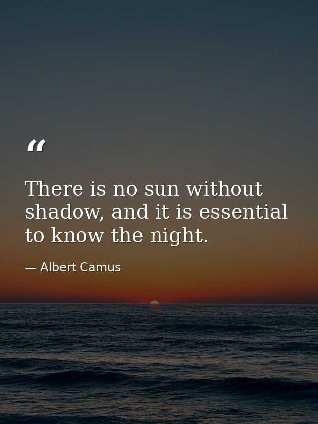There is no sun without shadow, and it is essential to know the night. — Albert Camus