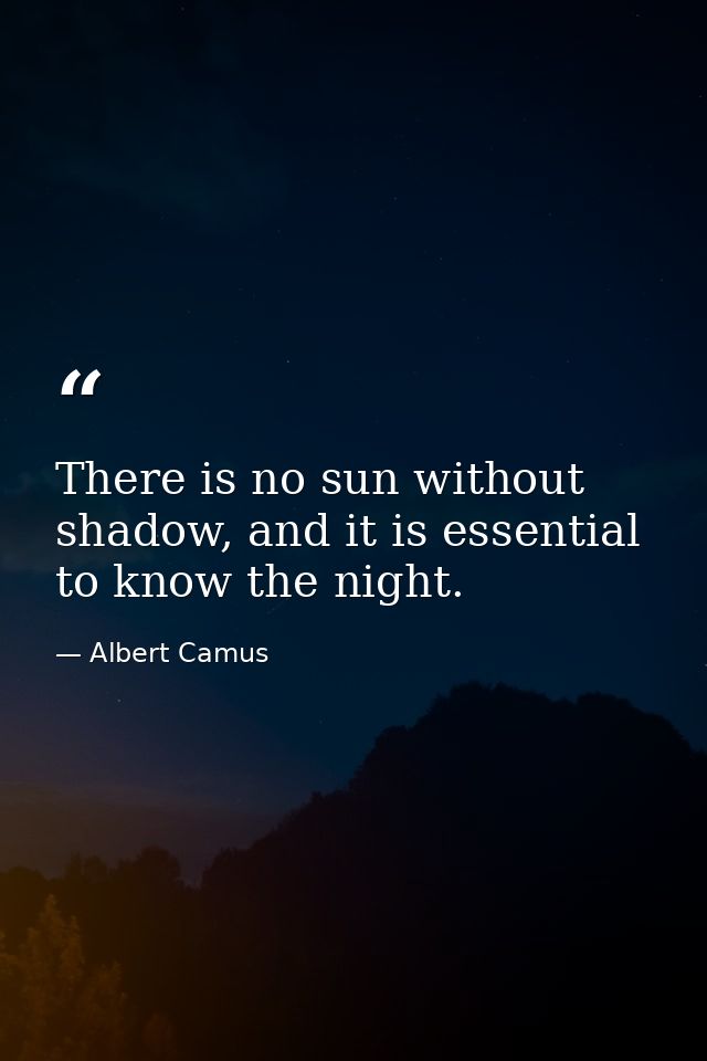There is no sun without shadow, and it is essential to know the night. — Albert Camus