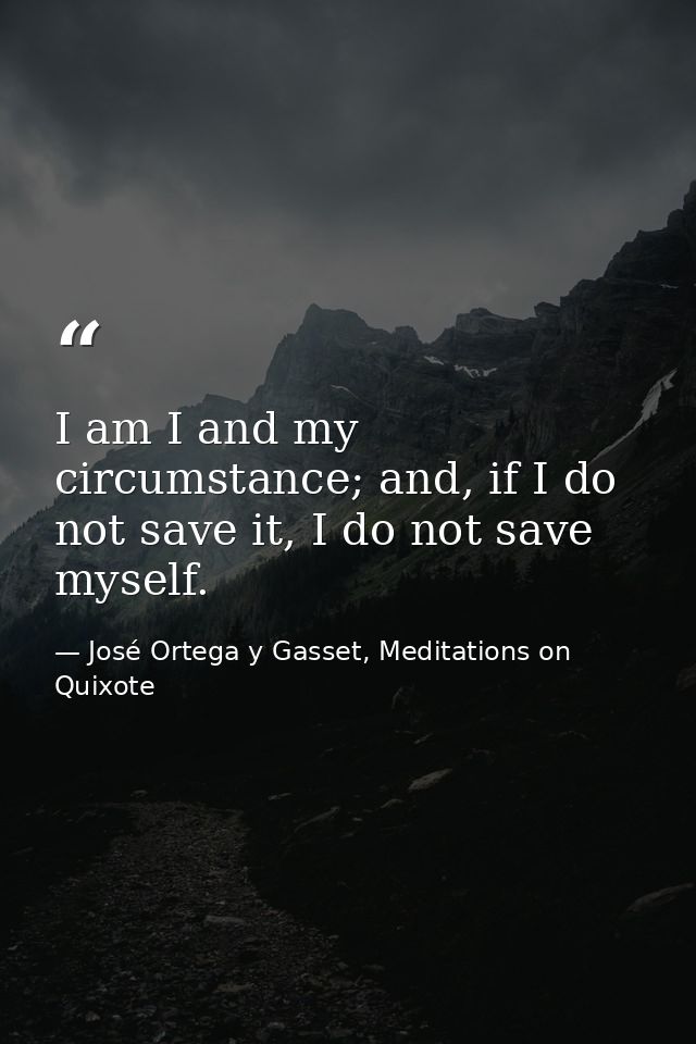 I am I and my circumstance; and, if I do not save it, I do not save myself. — José Ortega y Gasset, Meditations on Quixote