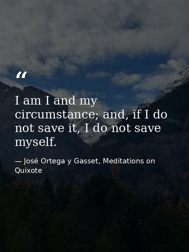 I am I and my circumstance; and, if I do not save it, I do not save myself. — José Ortega y Gasset, Meditations on Quixote