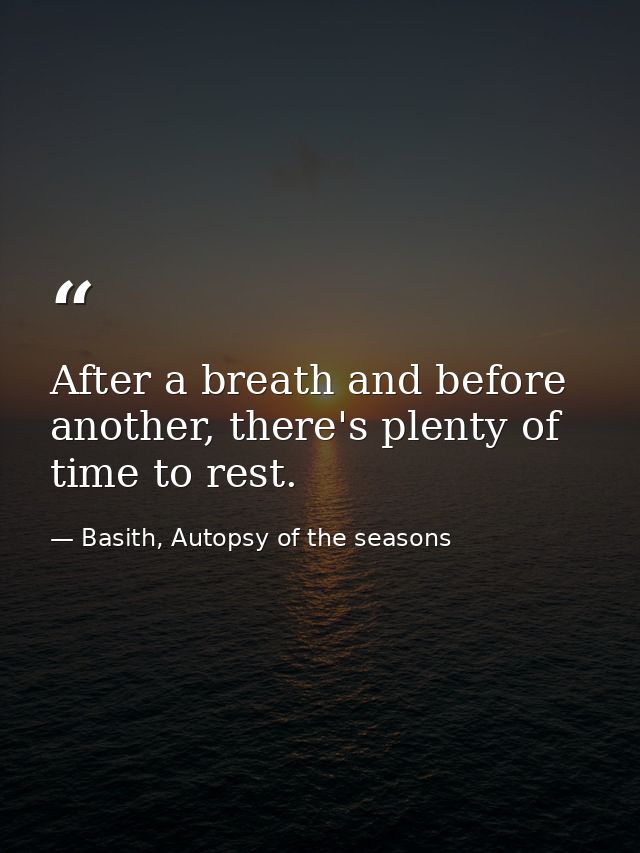After a breath and before another, there's plenty of time to rest. — Basith, Autopsy of the seasons