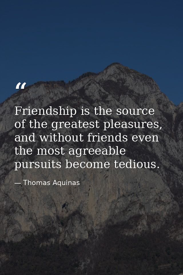 Friendship is the source of the greatest pleasures, and without friends even the most agreeable pursuits become tedious. — Thomas Aquinas