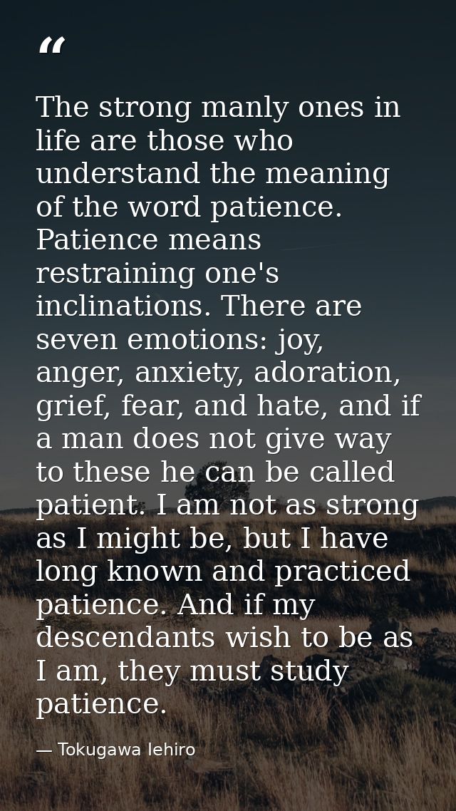 The strong manly ones in life are those who understand the meaning of the word patience. Patience means restraining one' — Tokugawa Iehiro