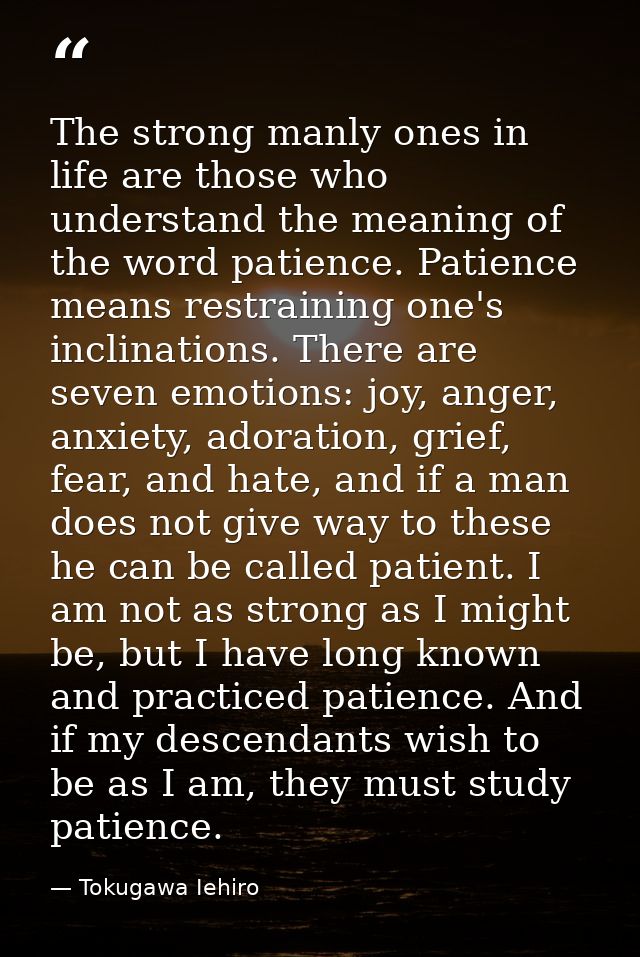 The strong manly ones in life are those who understand the meaning of the word patience. Patience means restraining one' — Tokugawa Iehiro