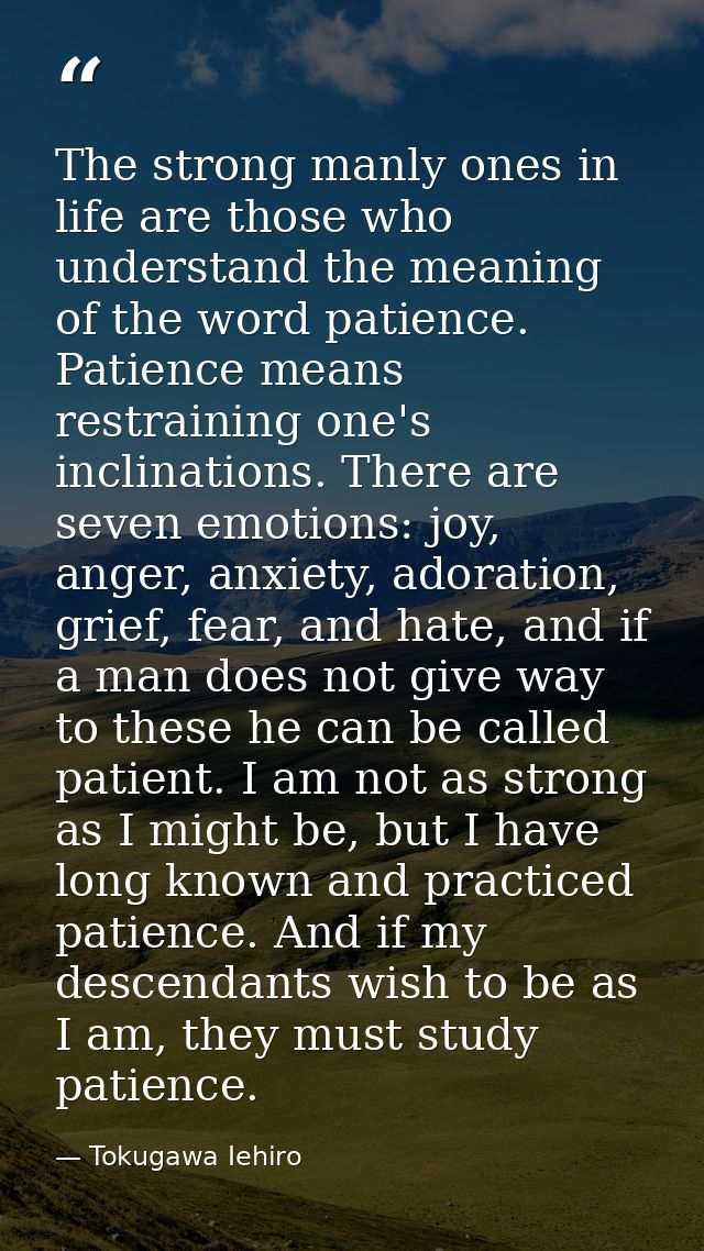The strong manly ones in life are those who understand the meaning of the word patience. Patience means restraining one' — Tokugawa Iehiro