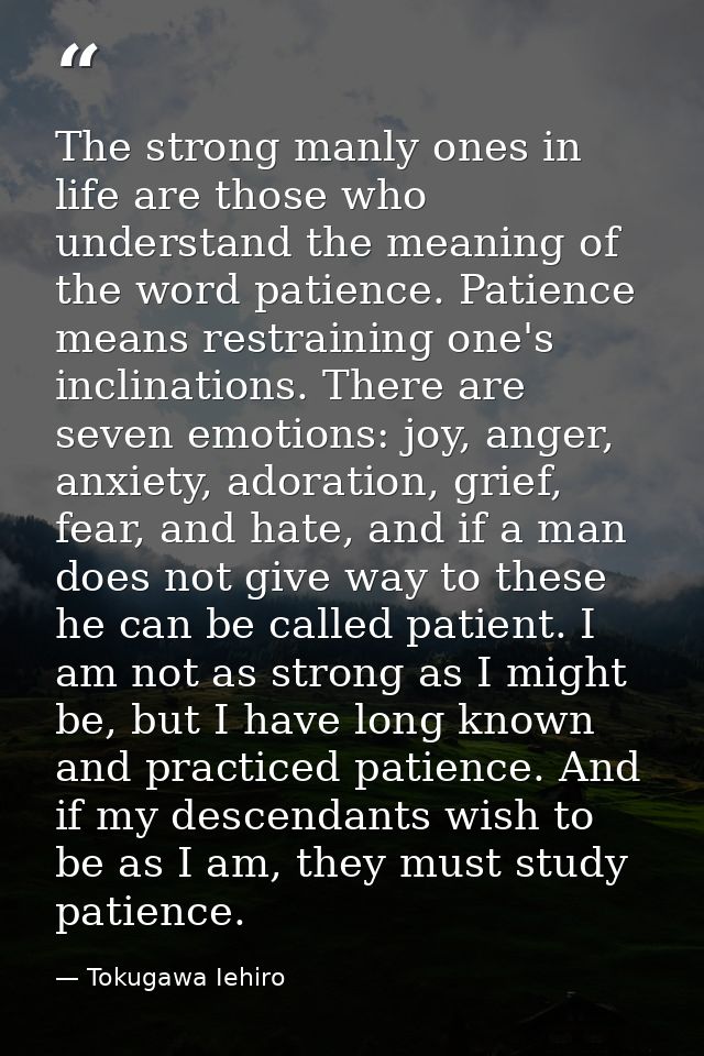 The strong manly ones in life are those who understand the meaning of the word patience. Patience means restraining one' — Tokugawa Iehiro