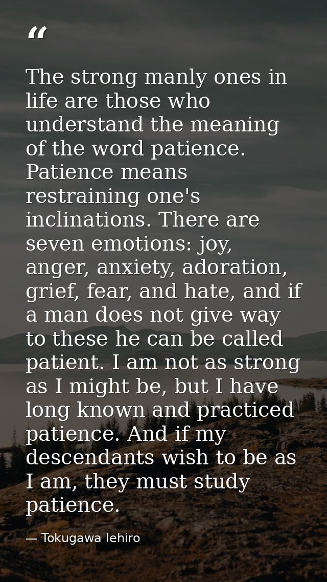 The strong manly ones in life are those who understand the meaning of the word patience. Patience means restraining one' — Tokugawa Iehiro