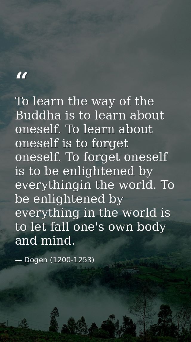 To learn the way of the Buddha is to learn about oneself. To learn about oneself is to forget oneself. To forget oneself — Dogen (1200-1253)