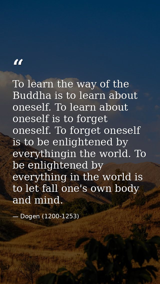 To learn the way of the Buddha is to learn about oneself. To learn about oneself is to forget oneself. To forget oneself — Dogen (1200-1253)