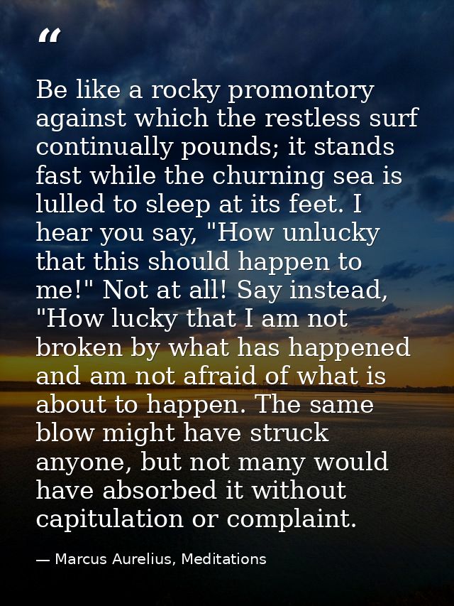 Be like a rocky promontory against which the restless surf continually pounds; it stands fast while the churning sea is  — Marcus Aurelius, Meditations