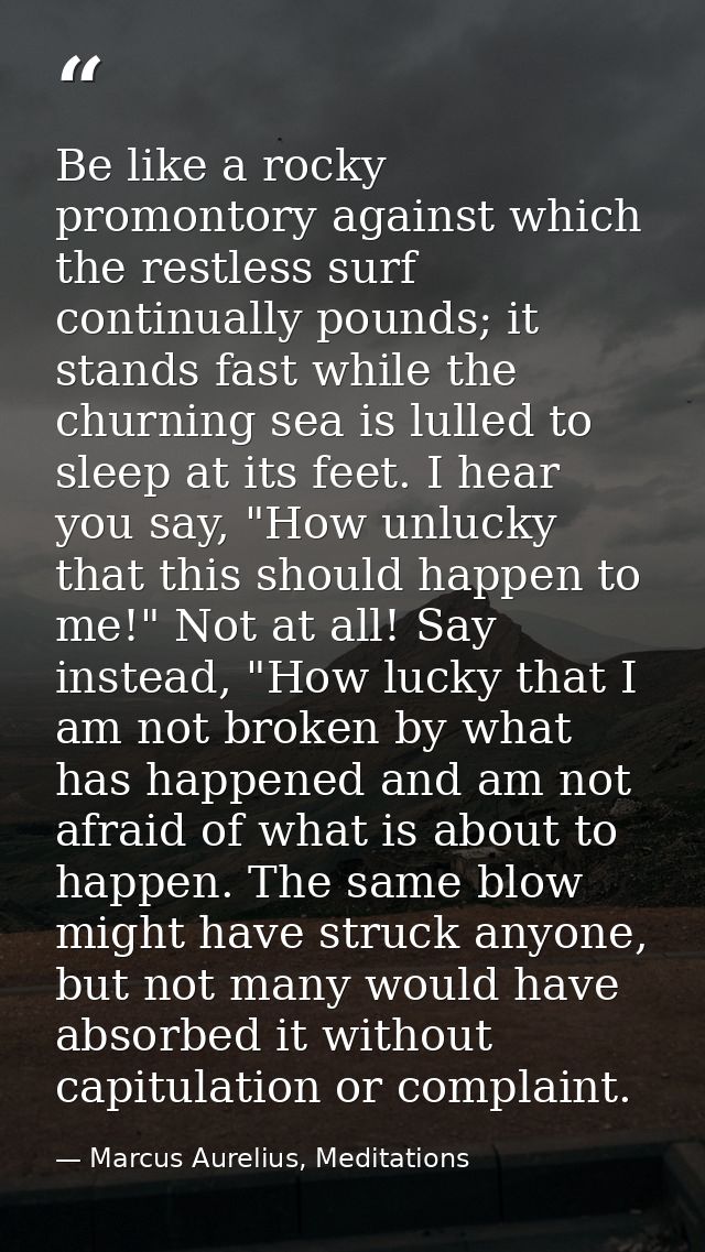 Be like a rocky promontory against which the restless surf continually pounds; it stands fast while the churning sea is  — Marcus Aurelius, Meditations