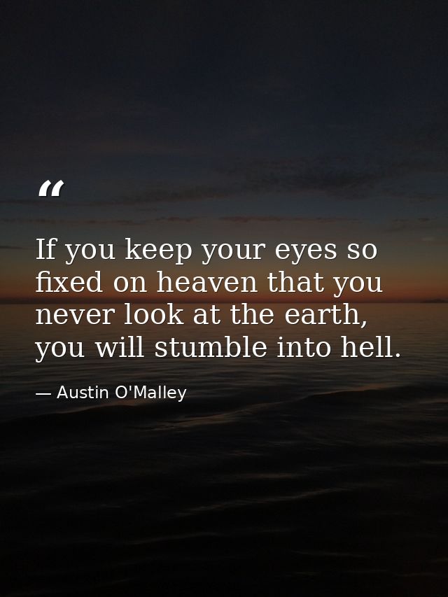 If you keep your eyes so fixed on heaven that you never look at the earth, you will stumble into hell. — Austin O'Malley