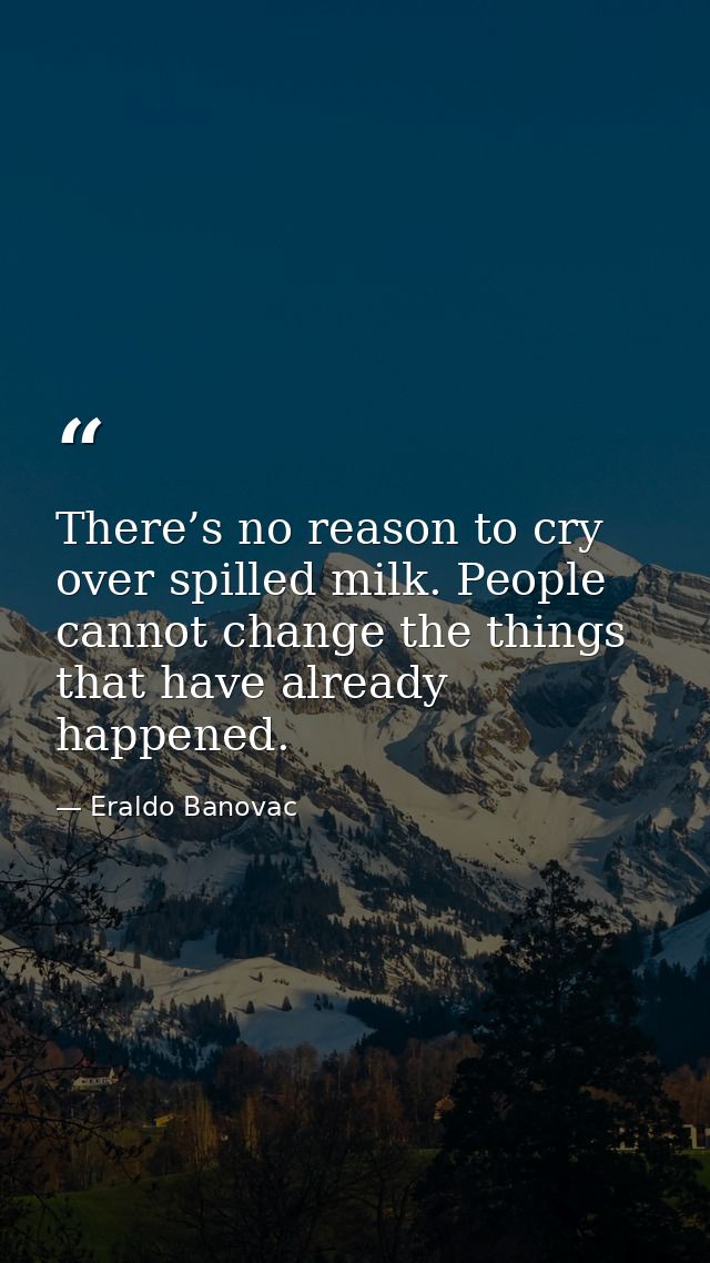There’s no reason to cry over spilled milk. People cannot change the things that have already happened. — Eraldo Banovac