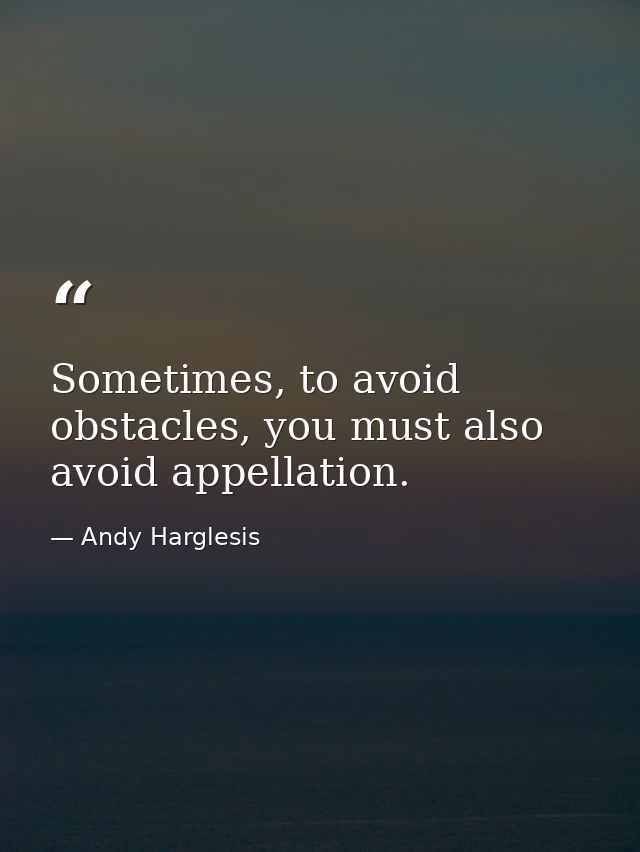 Sometimes, to avoid obstacles, you must also avoid appellation. — Andy Harglesis
