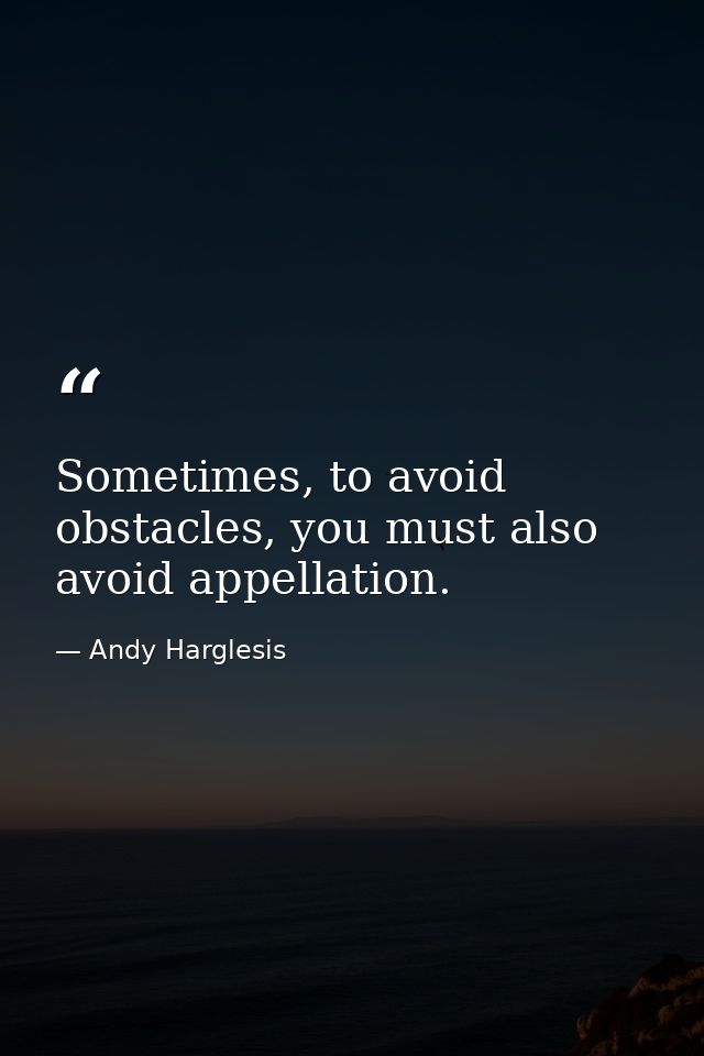 Sometimes, to avoid obstacles, you must also avoid appellation. — Andy Harglesis