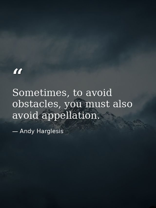 Sometimes, to avoid obstacles, you must also avoid appellation. — Andy Harglesis