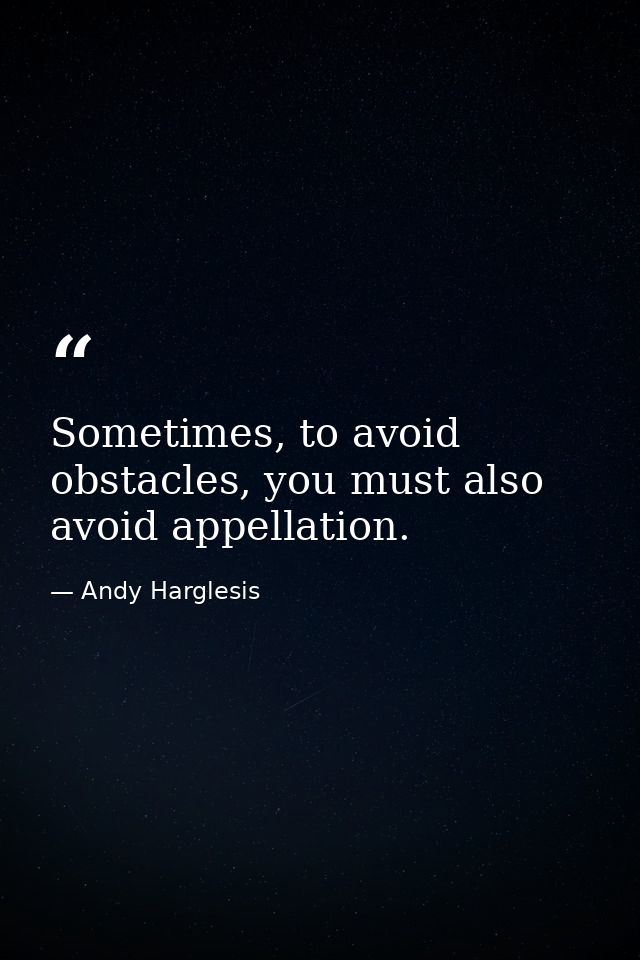Sometimes, to avoid obstacles, you must also avoid appellation. — Andy Harglesis
