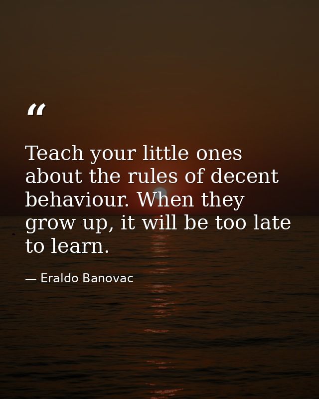 Teach your little ones about the rules of decent behaviour. When they grow up, it will be too late to learn. — Eraldo Banovac