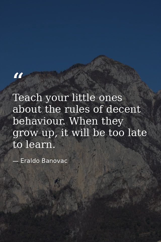 Teach your little ones about the rules of decent behaviour. When they grow up, it will be too late to learn. — Eraldo Banovac