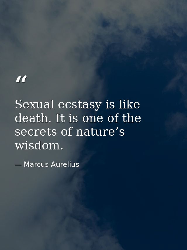 Sexual ecstasy is like death. It is one of the secrets of nature’s wisdom. — Marcus Aurelius