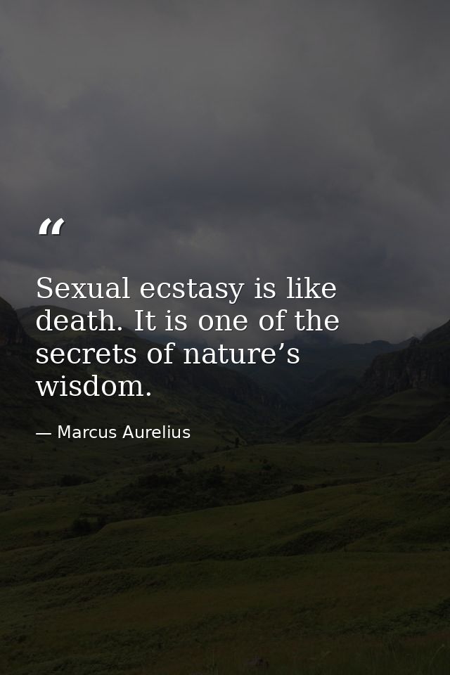 Sexual ecstasy is like death. It is one of the secrets of nature’s wisdom. — Marcus Aurelius