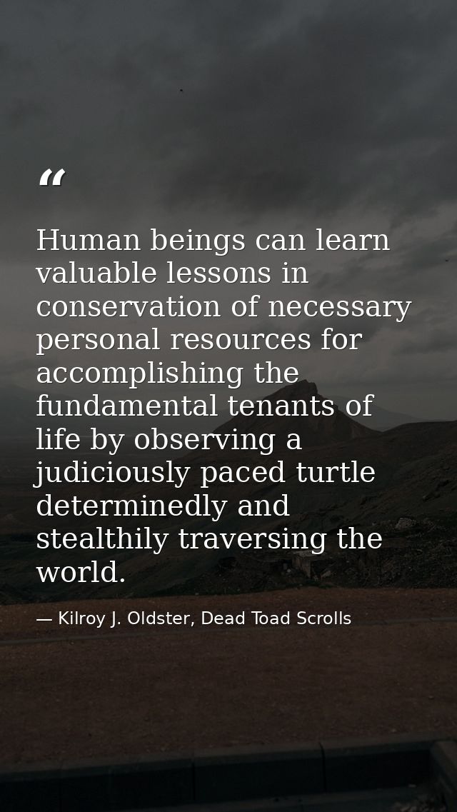Human beings can learn valuable lessons in conservation of necessary personal resources for accomplishing the fundamenta — Kilroy J. Oldster, Dead Toad Scrolls