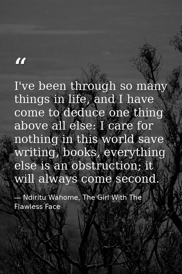 I've been through so many things in life, and I have come to deduce one thing above all else: I care for nothing in this — Ndiritu Wahome, The Girl With The Flawless Face