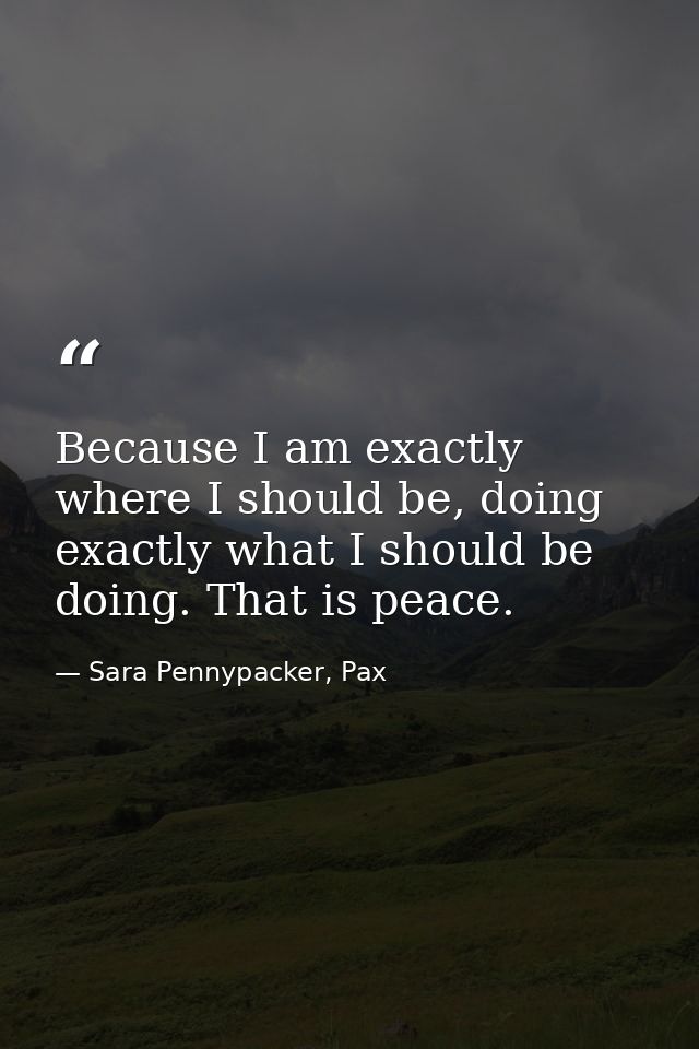 Because I am exactly where I should be, doing exactly what I should be doing. That is peace. — Sara Pennypacker, Pax