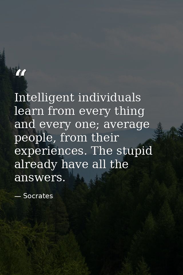 Intelligent individuals learn from every thing and every one; average people, from their experiences. The stupid already — Socrates