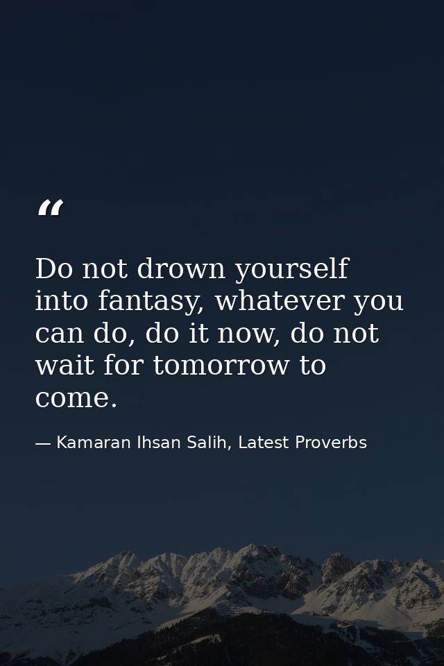Do not drown yourself into fantasy, whatever you can do, do it now, do not wait for tomorrow to come. — Kamaran Ihsan Salih, Latest Proverbs