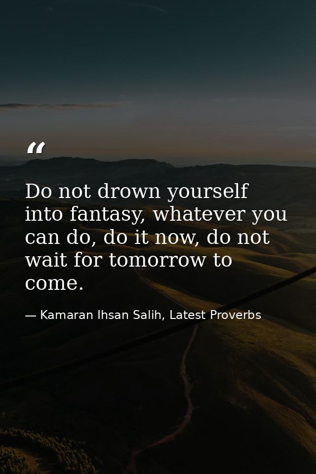Do not drown yourself into fantasy, whatever you can do, do it now, do not wait for tomorrow to come. — Kamaran Ihsan Salih, Latest Proverbs