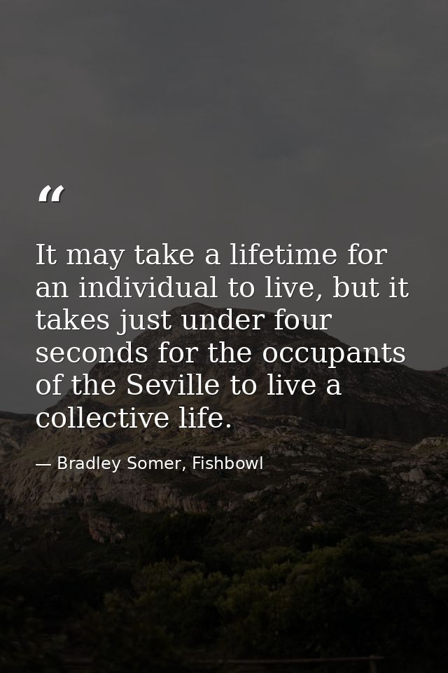 It may take a lifetime for an individual to live, but it takes just under four seconds for the occupants of the Seville  — Bradley Somer, Fishbowl