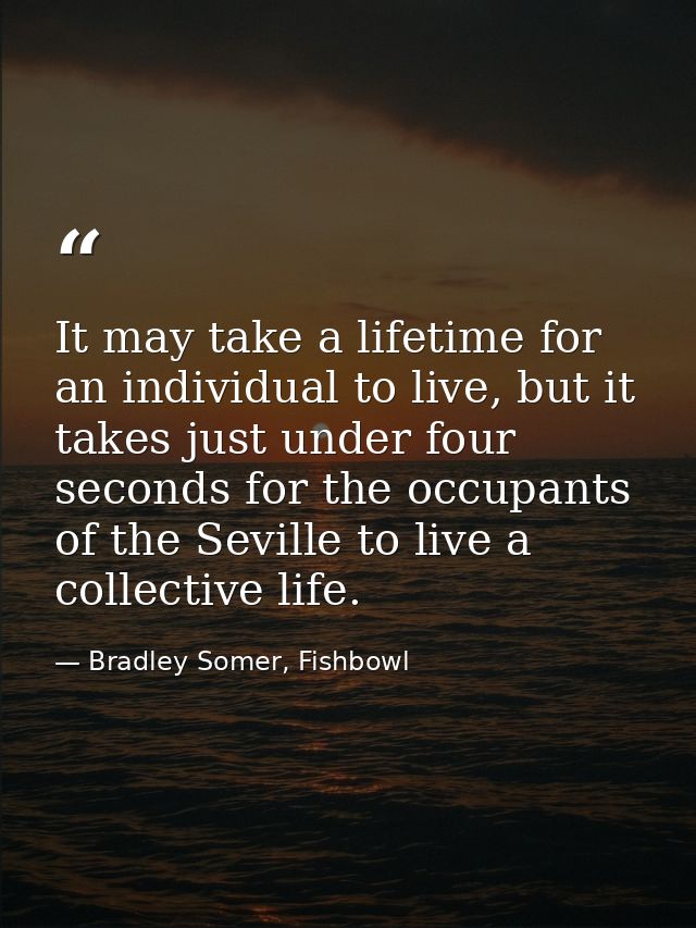 It may take a lifetime for an individual to live, but it takes just under four seconds for the occupants of the Seville  — Bradley Somer, Fishbowl